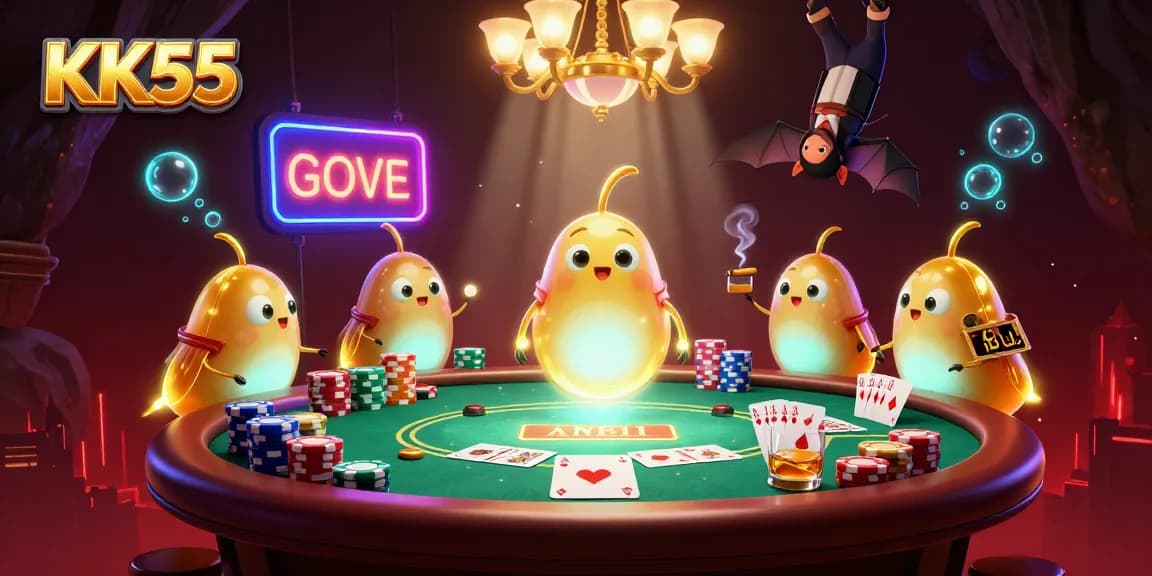 Experience KK55 like never before in a vibrant cave casino illuminated by glowing creatures and exciting poker action.
