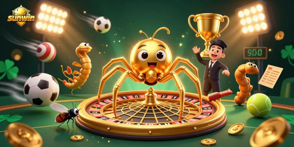 Experience exhilarating betting action with Sunwin's unique casino game illustration featuring a golden spider.