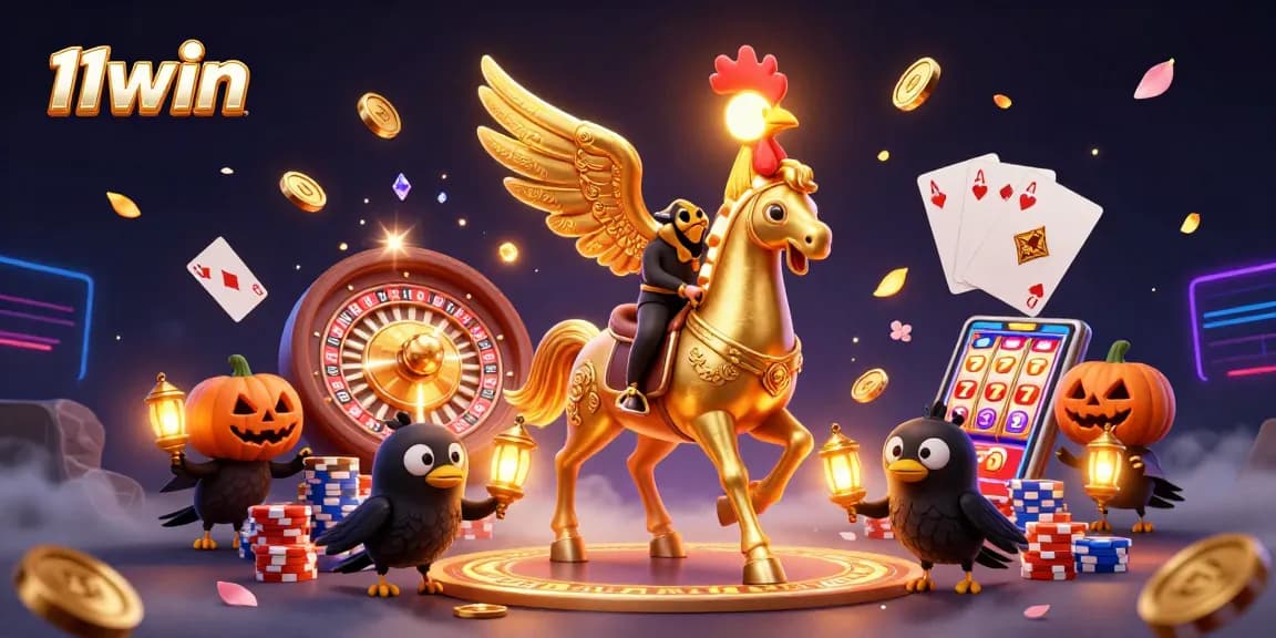 11win's vibrant casino scene featuring golden rooster in action with immersive gaming elements.