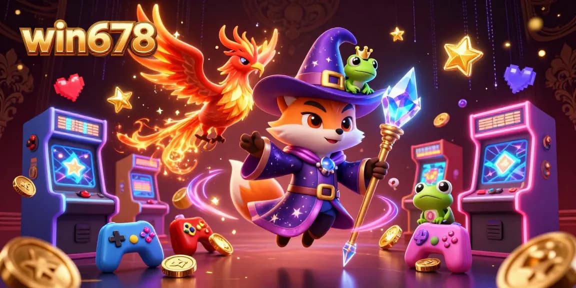 win678 ignites excitement with a lively casino scene featuring gaming characters and vibrant slot elements