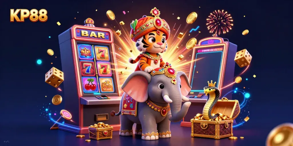 Experience the thrill of KP88 casino with a vibrant scene of fortune, games, and excitement.