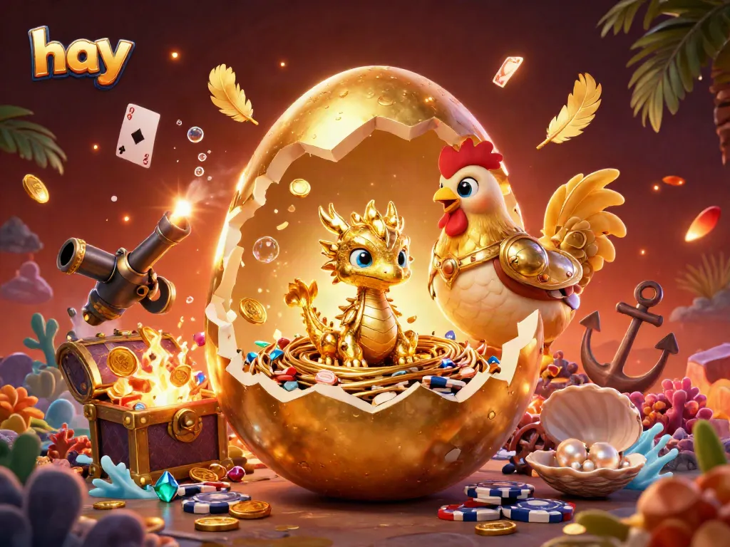 Experience the thrill of hay-themed casino gaming with a golden dragon and poker chips.