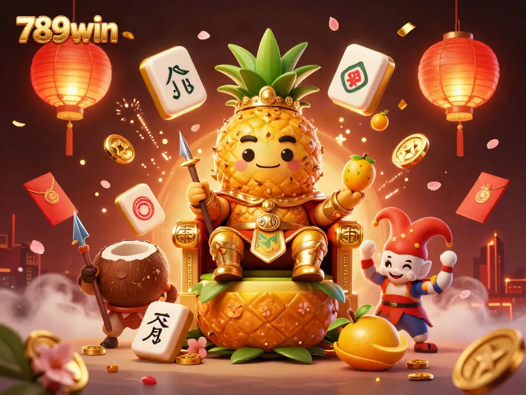 Engage with exciting 789win casino adventures featuring a golden pineapple king and vibrant game elements.