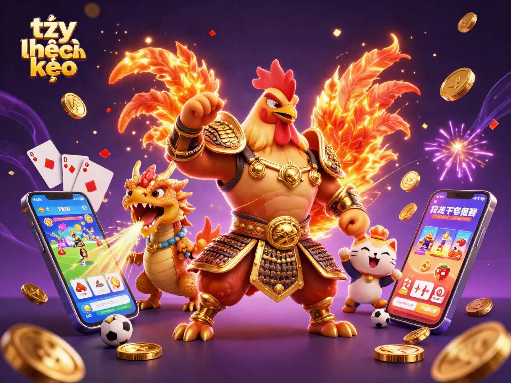 Engage with tỷ lệ kèo for exciting sports betting illustrated with cartoon characters and dynamic elements.