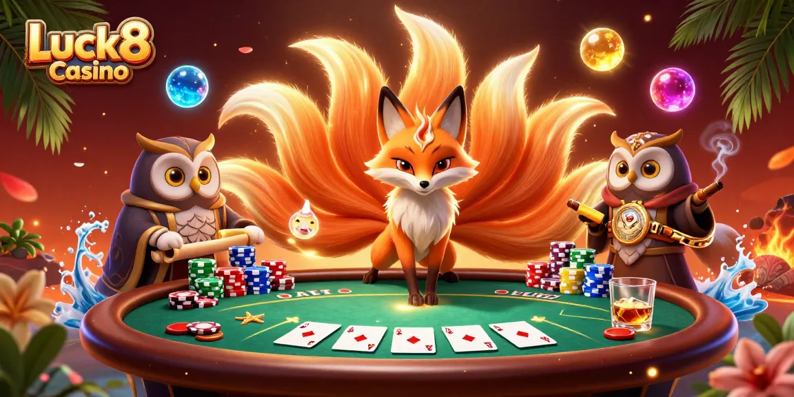 Experience high-stakes poker action at Luck8 Casino with vibrant spirits and winning cards