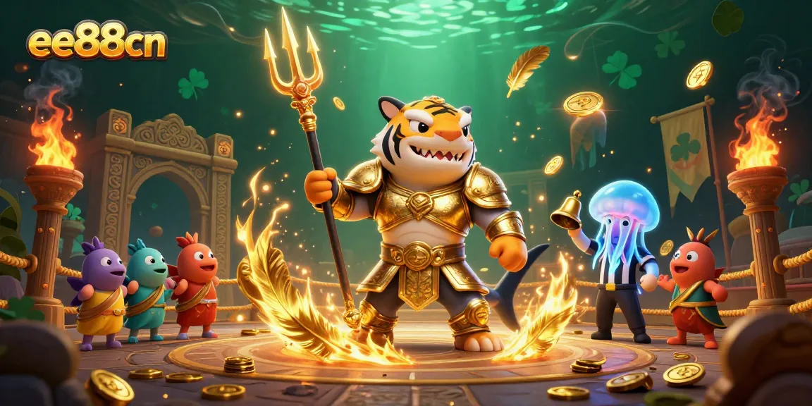 ee88cn showcases an epic casino battle scene featuring a tiger shark in gladiator armor.