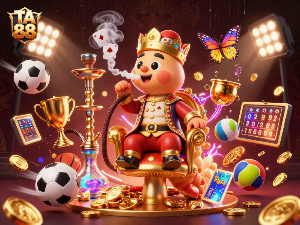 Engage in thrilling bets with TA 88's dynamic sports and casino gaming atmosphere, illustrated vibrantly.