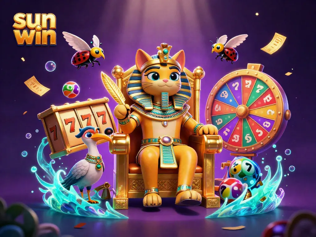 Engage with immersive gameplay at sun win as vibrant lottery balls and slot reels create a dynamic casino atmosphere.