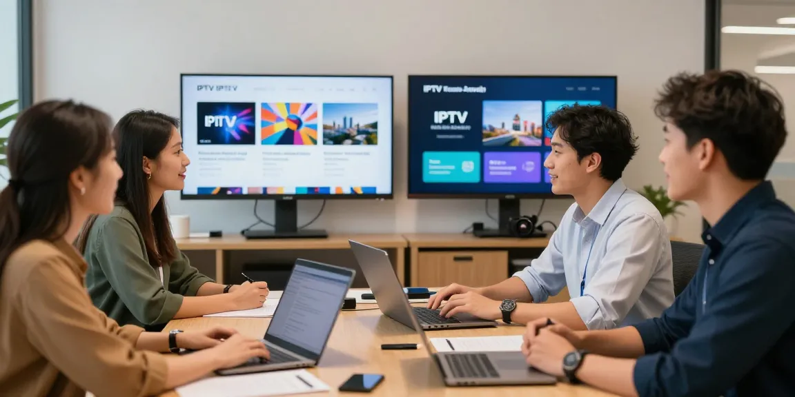 IPTV reseller consulting with clients, trusted local provider for IPTV services.