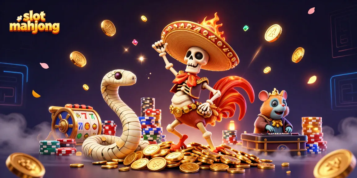 Spin the slot mahjong reels with a festive mariachi skeleton and vibrant gaming elements.