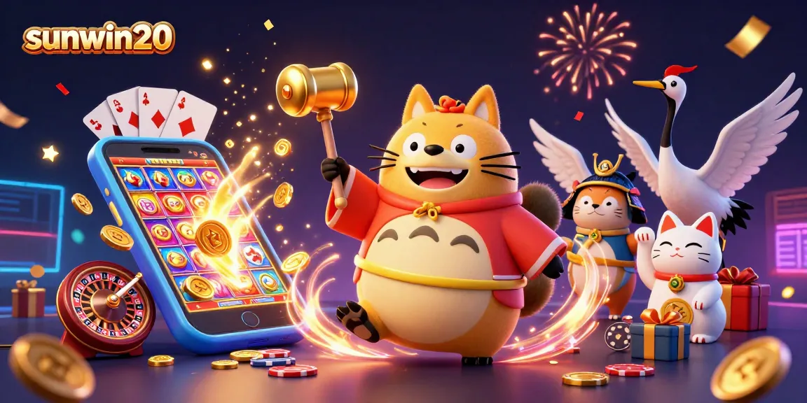 Join the fun at sunwin20 with exciting slot games, golden coins, and vibrant characters.