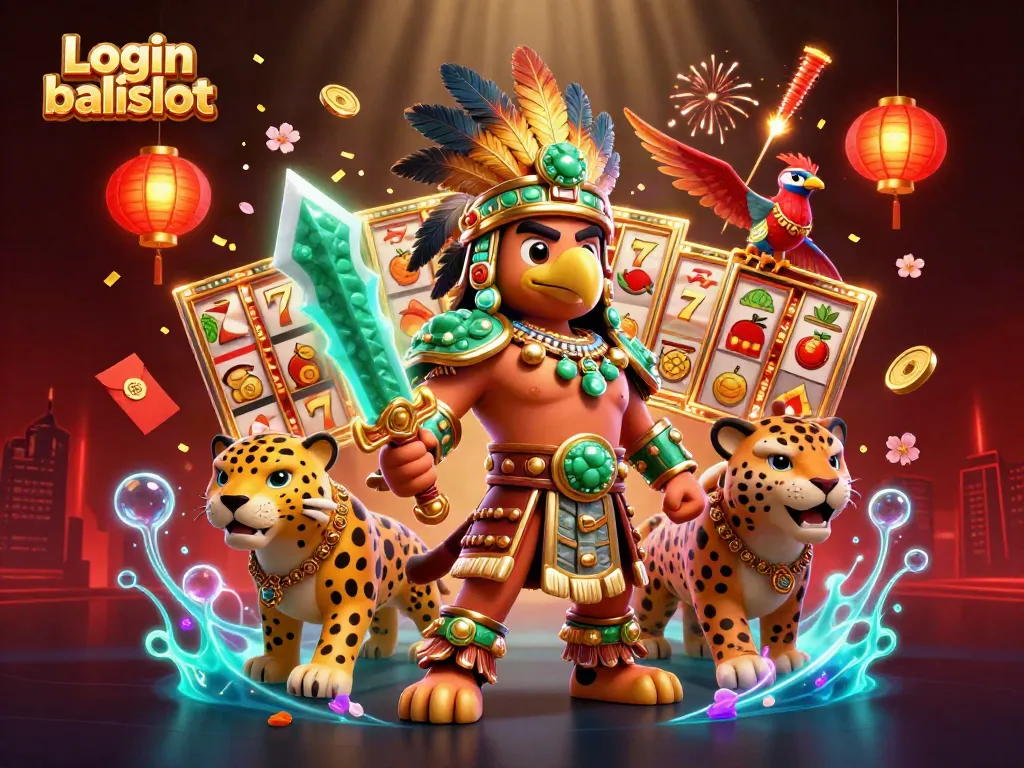 Experience thrilling gameplay with Login balislot featuring vibrant slot machine symbols and warriors.
