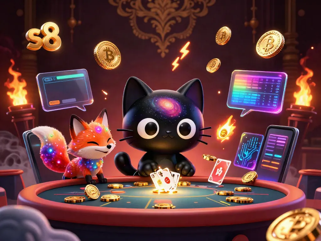 Experience thrilling gameplay with the cosmic cat at the s8 casino table, pulling in golden chips.