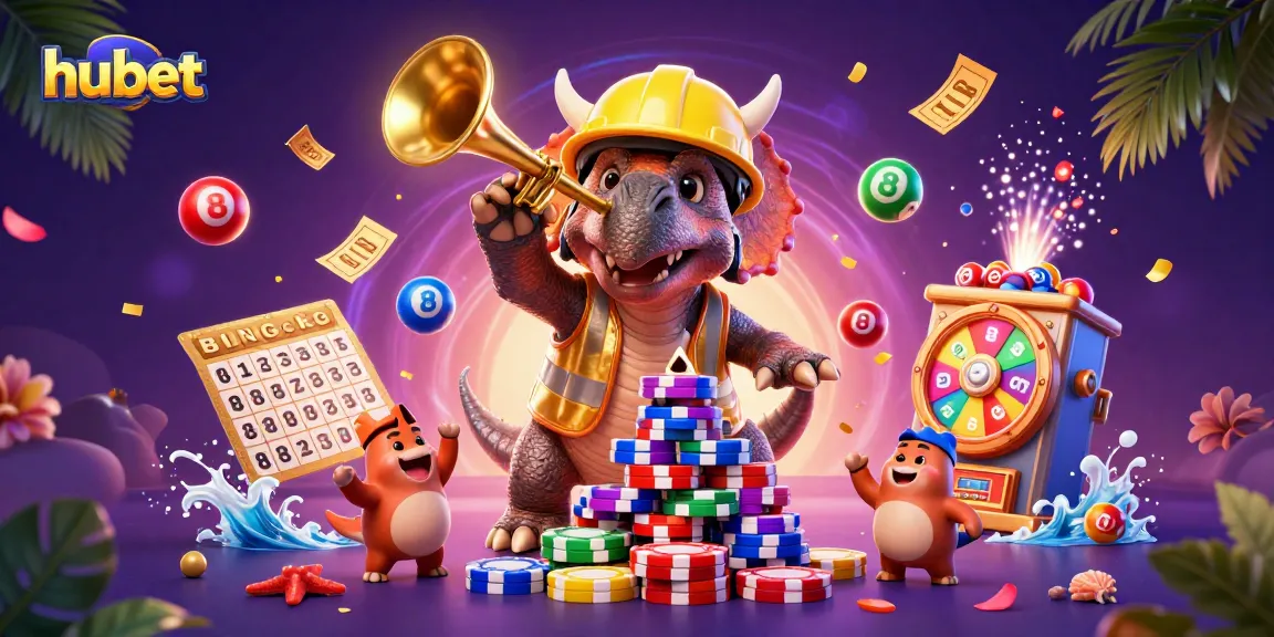 Experience exciting gameplay with hubet's vibrant casino-themed 3D illustration featuring fun characters and game elements.