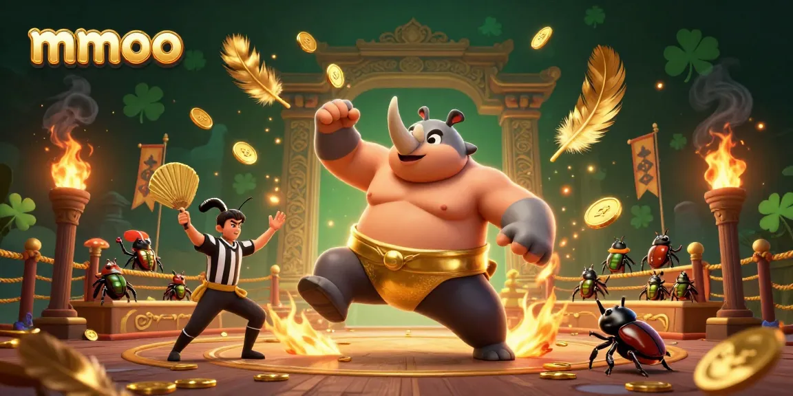 Experience big wins at mmoo with thrilling beetle sumo action and golden rewards in this vibrant casino scene.