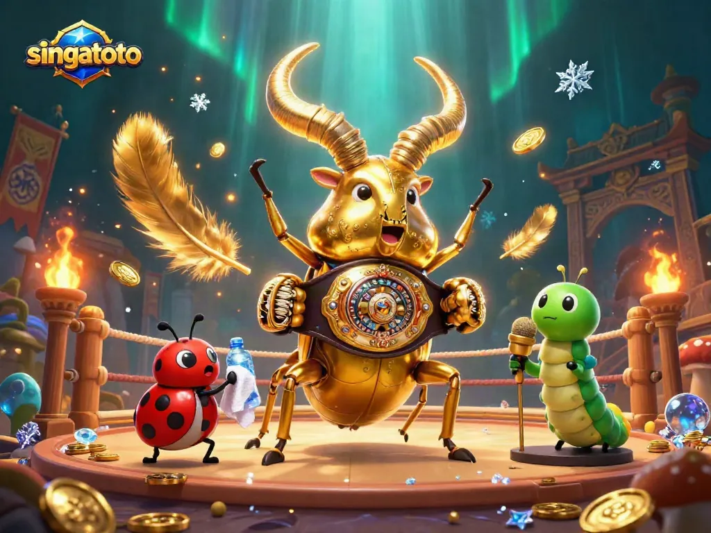 Experience the thrilling action at singatoto, where a boxing beetle faces off in a vibrant casino arena.