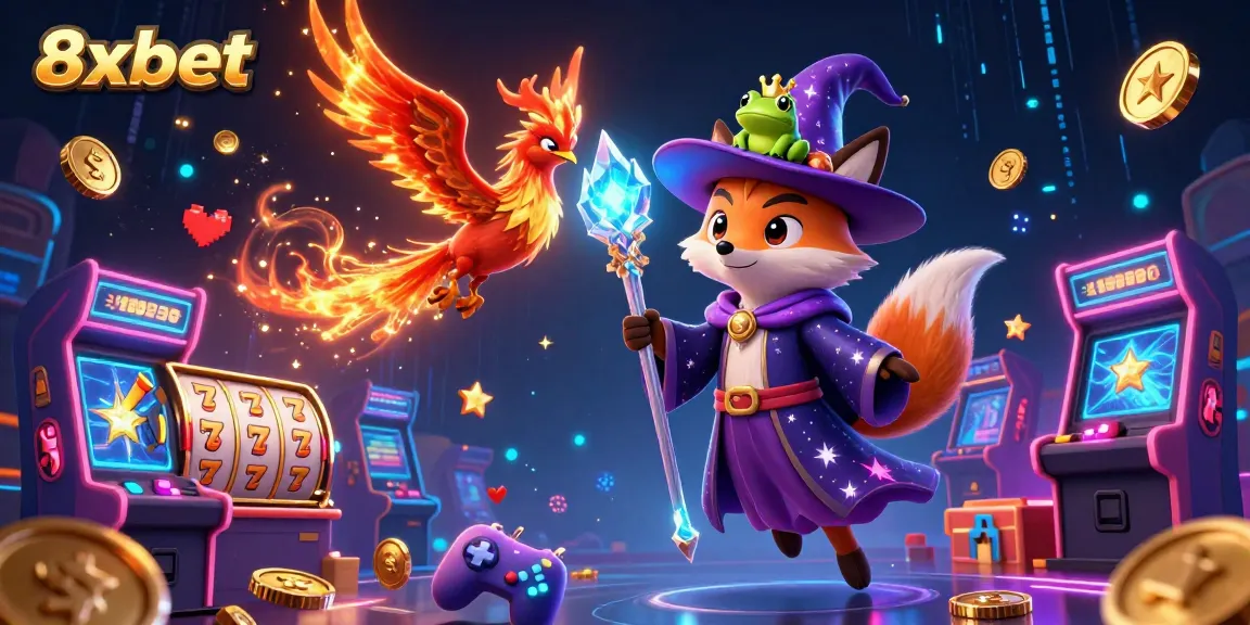 Play exciting slots at 8xbet with a mystical wizard fox and dazzling 3D gaming elements.