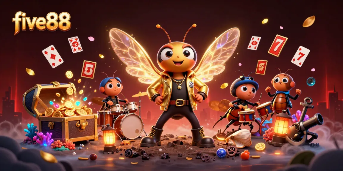 five88's 3D casino scene with a cicada rock star and vibrant games energizing the atmosphere.