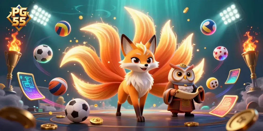 Bet on exciting PG 55 games with the colorful nine-tailed fox spirit and wise owl sage.