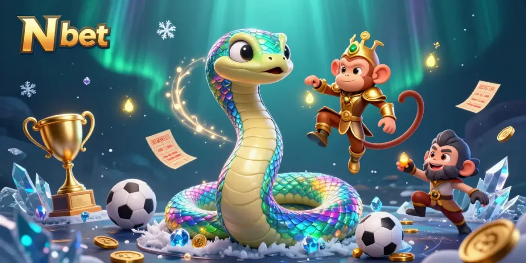 N bet offers thrilling sports betting with a dynamic illustration of a rainbow serpent and a monkey king.