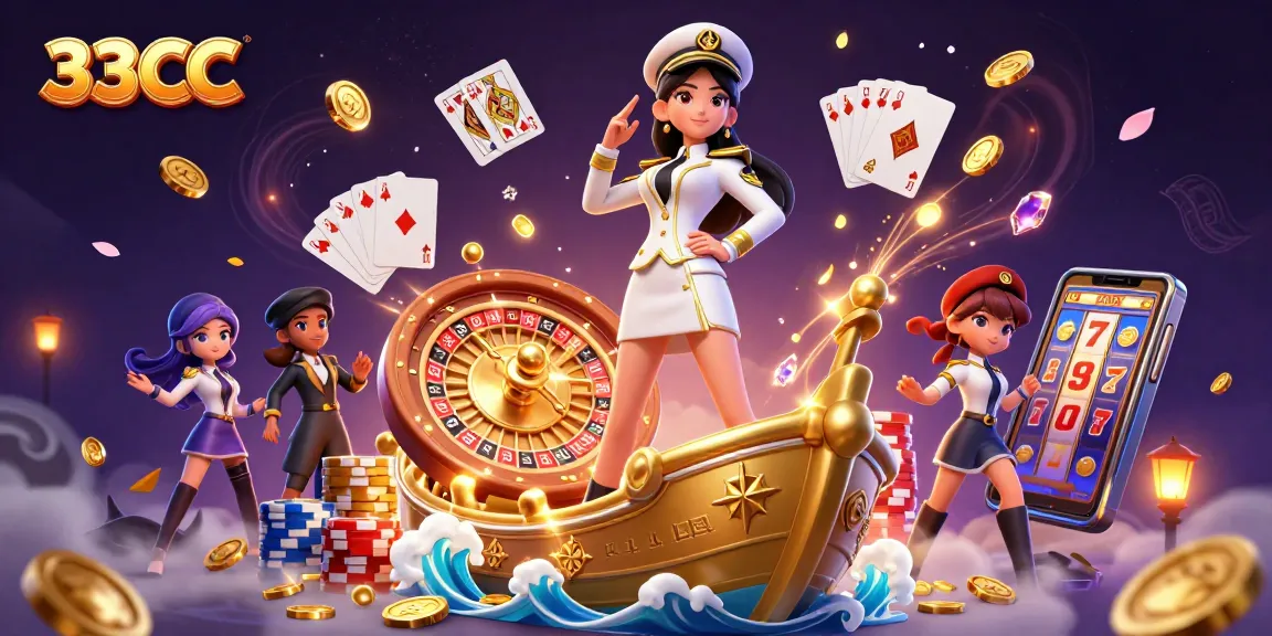 Experience the excitement of 33CC with spirited gaming action amidst shimmering treasures.