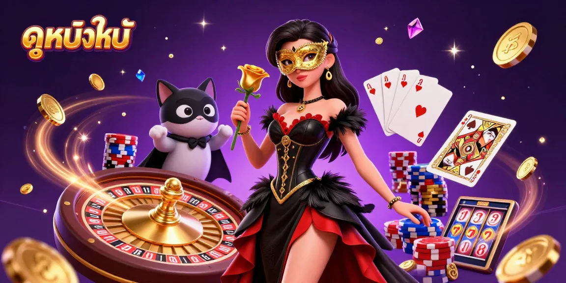 Experience the thrill of ดูหนังใหม่ with immersive casino elements in vibrant 3D art.