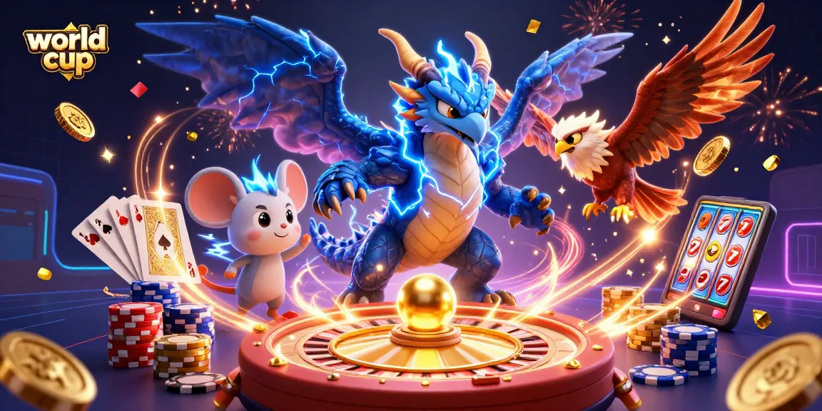 Engage with dynamic world cup betting action featuring colorful 3D characters and lively casino elements.