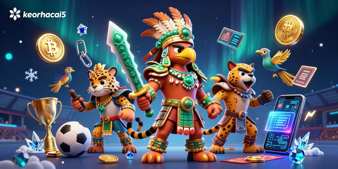 Engage with keonhacai5 sports betting insights and dynamic illustrations of Aztec warriors and crypto elements.