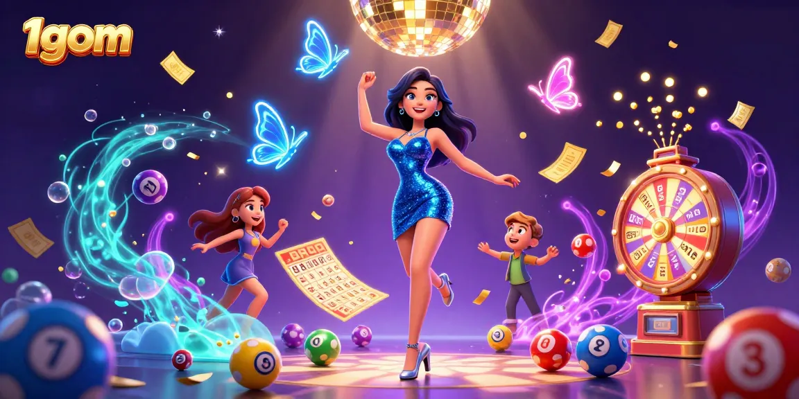 Win big with 1gom's vibrant array of lottery elements and dynamic visuals in this engaging illustration.