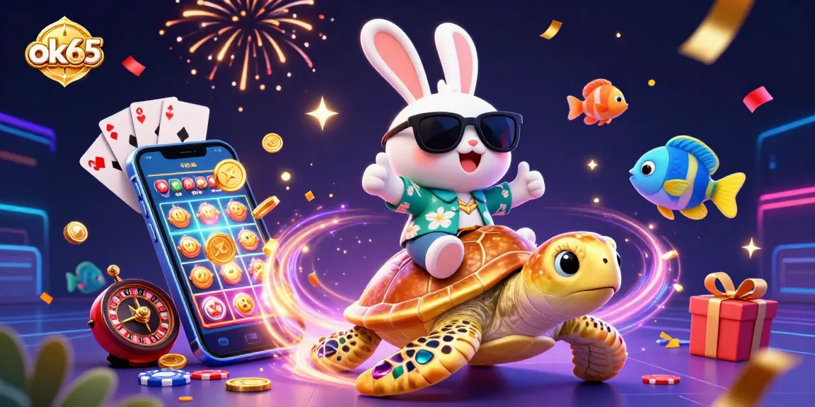Experience the thrill of ok65 casino games with vibrant visuals of slots and celebrations.