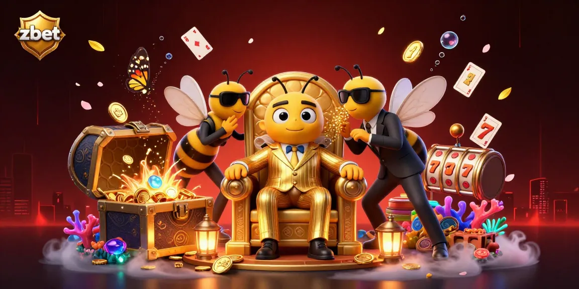 Experience the thrill of zbet with a cartoon illustration featuring a bumblebee mob boss amidst vibrant casino elements.