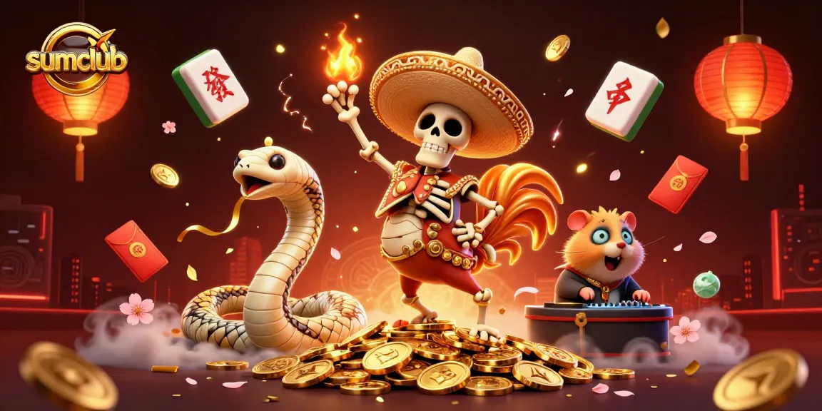 Experience thrilling excitement at sumclub with a lively illustration featuring dynamic casino elements.