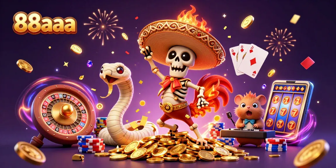 Win big at 88aaa with a vibrant casino scene featuring animated characters and casino elements.