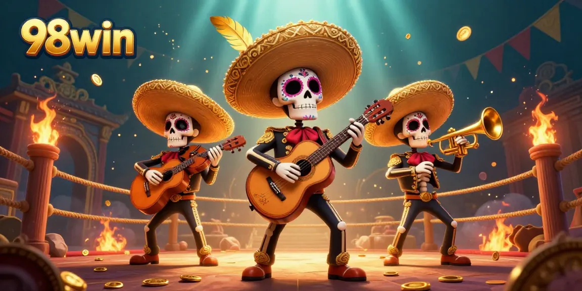 Experience thrilling gameplay at 98win with a vibrant mariachi band and dynamic casino elements.