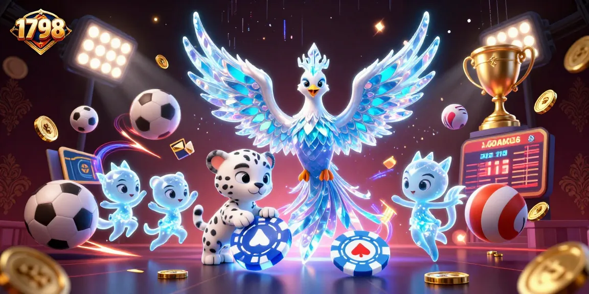 Experience the thrilling world of 1798 with vibrant casino characters and dynamic sports elements.